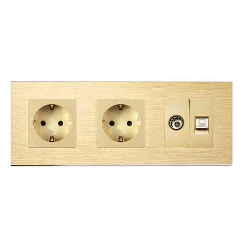 PRIZĂ DUBLĂ SCHUKO+TV/RJ45 M2 CU RAMA DIN ALUMINIU